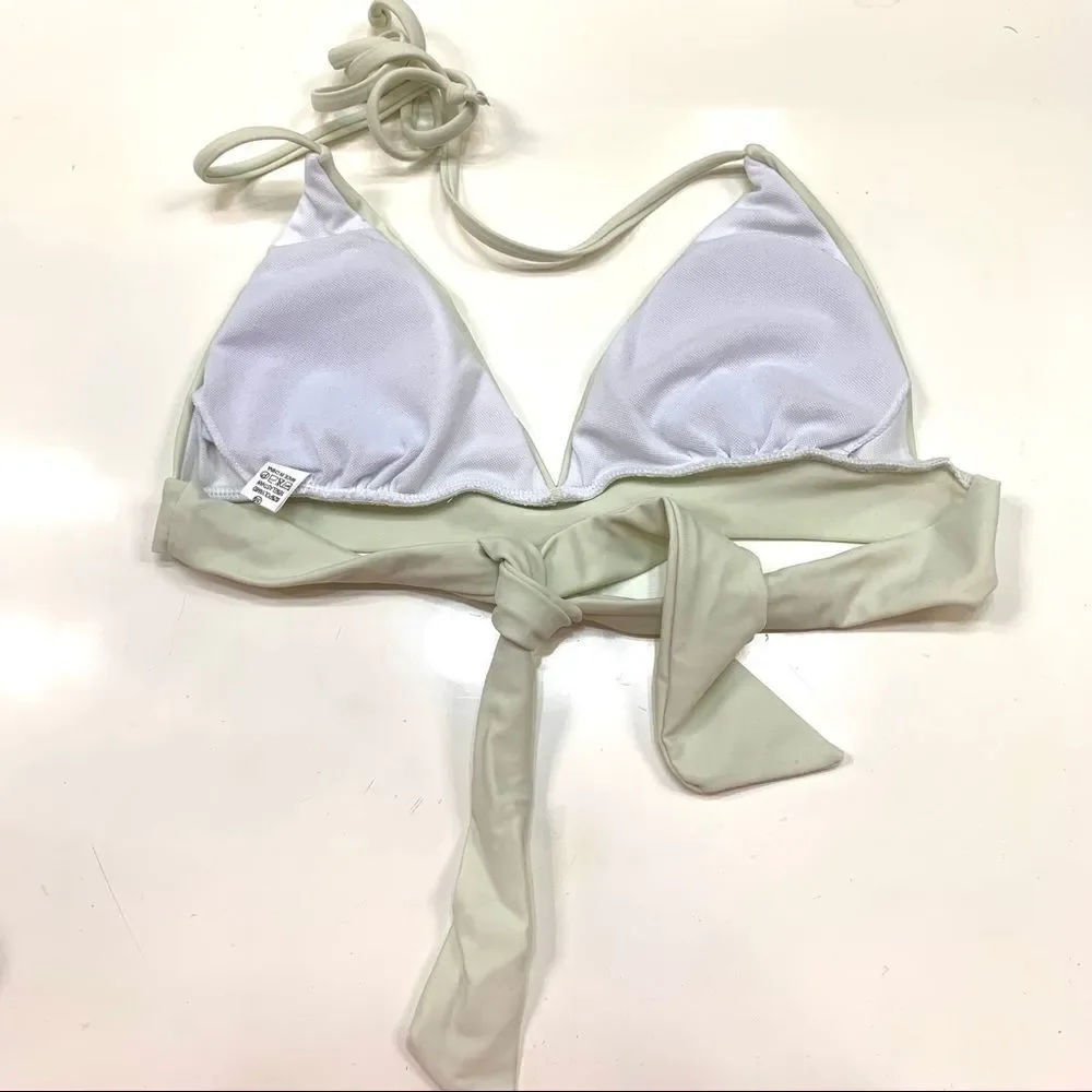 Women Sexy Triangle Self Tie Bikini Set Ivory Sz S